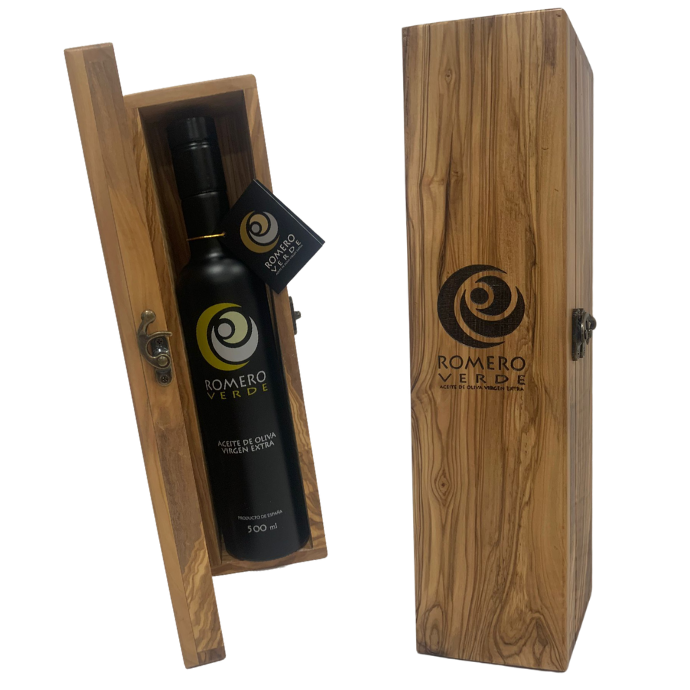 Estuche Artesanal de Madera de Olivo + AOVE Premium Temprano 25/26 de 500ml