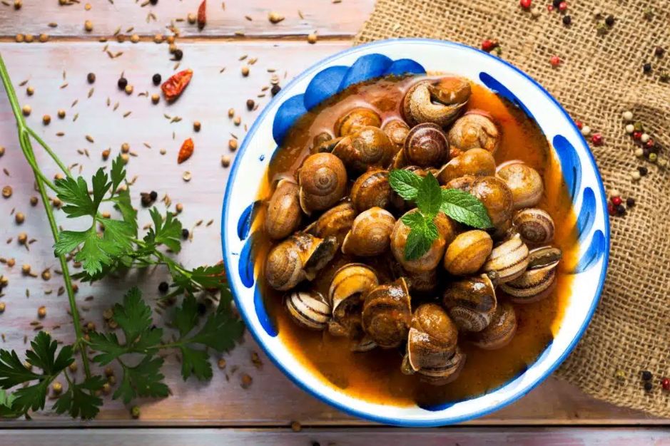 Receta Caracoles a la Montañesa con AOVE Romero Verde Premum aceite de oliva de alta calidad